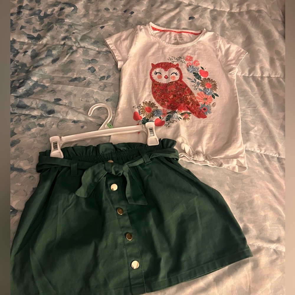 2pc outfit sequin owl top and tie waist skirt Cynthia Rowley/Issac Mizrahi sz 7
